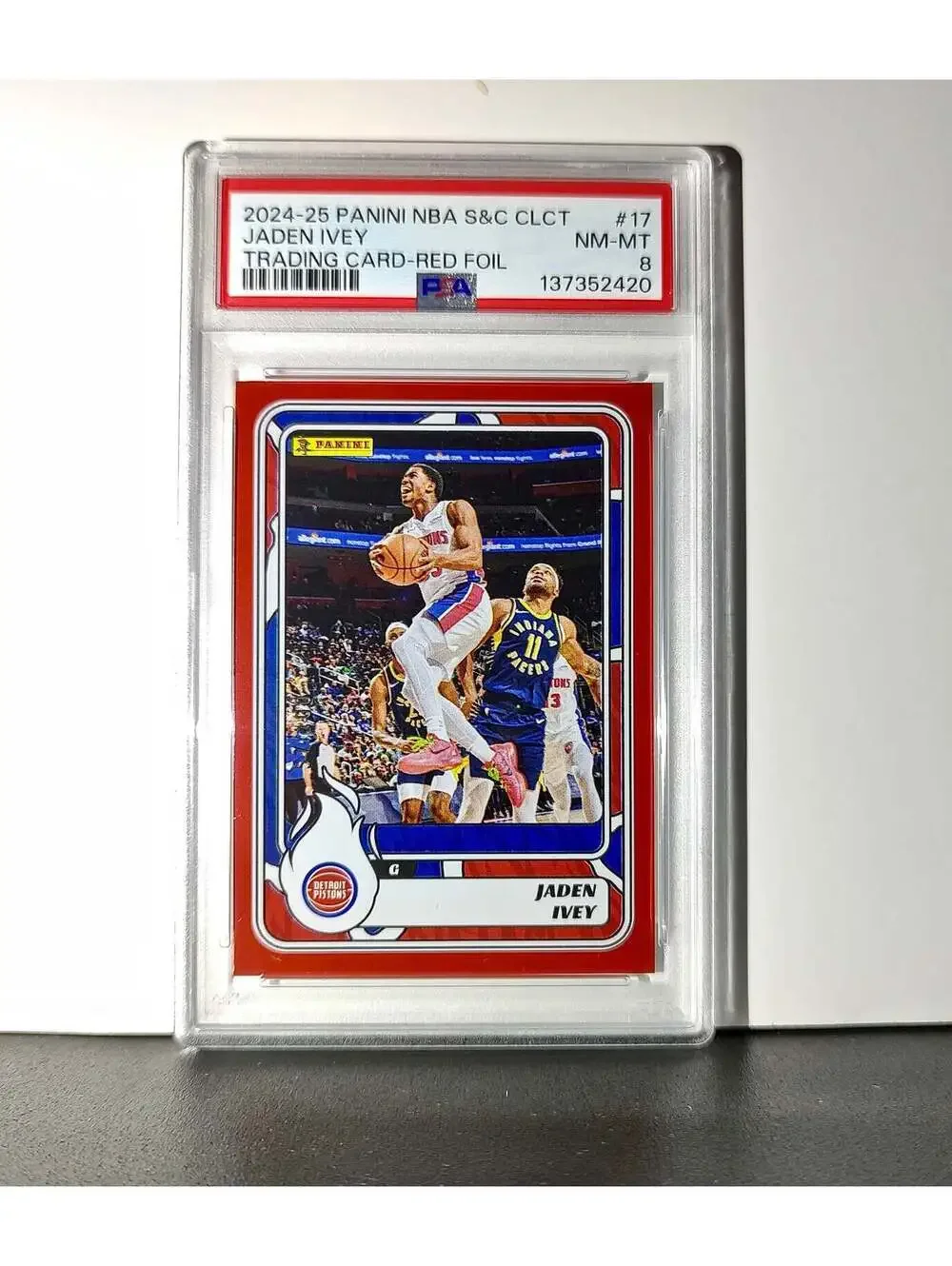 Jaden Ivey 2024-25 Panini NBA #17 Sticker 57/100 Red Foil PSA 8 NM-MT